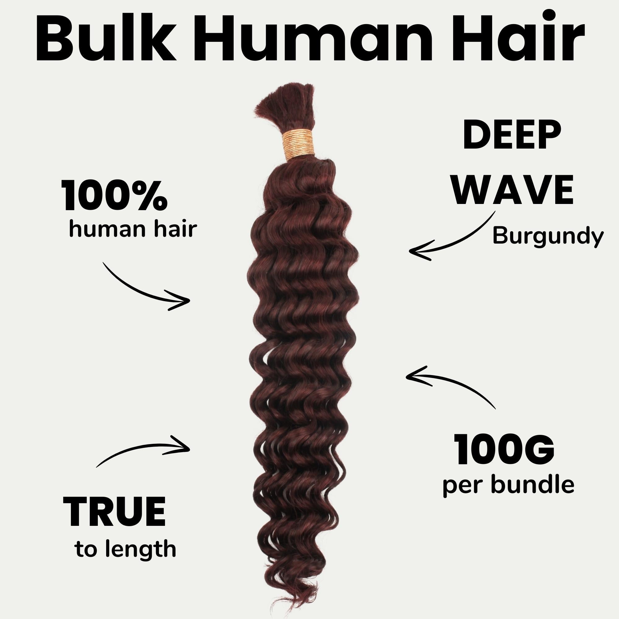 Burgundy Deep Wave Color 99J Bulk 100% Human Braiding Hair