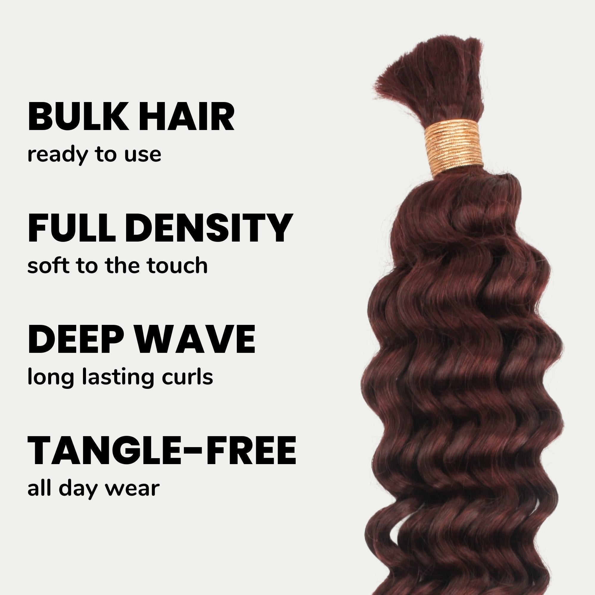 Burgundy Deep Wave Color 99J Bulk 100% Human Braiding Hair