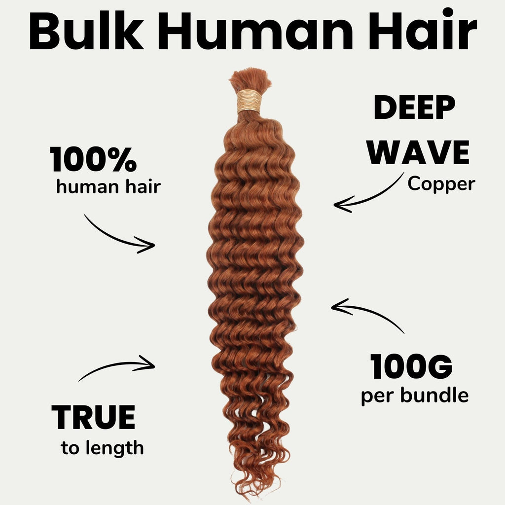 Copper Deep Wave Color 350 Bulk 100% Human Braiding Hair