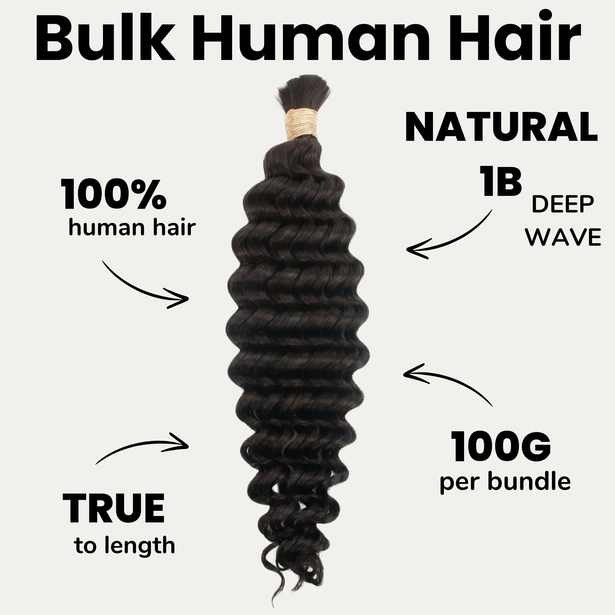 Deep Wave Bulk 100% Human Braiding Hair