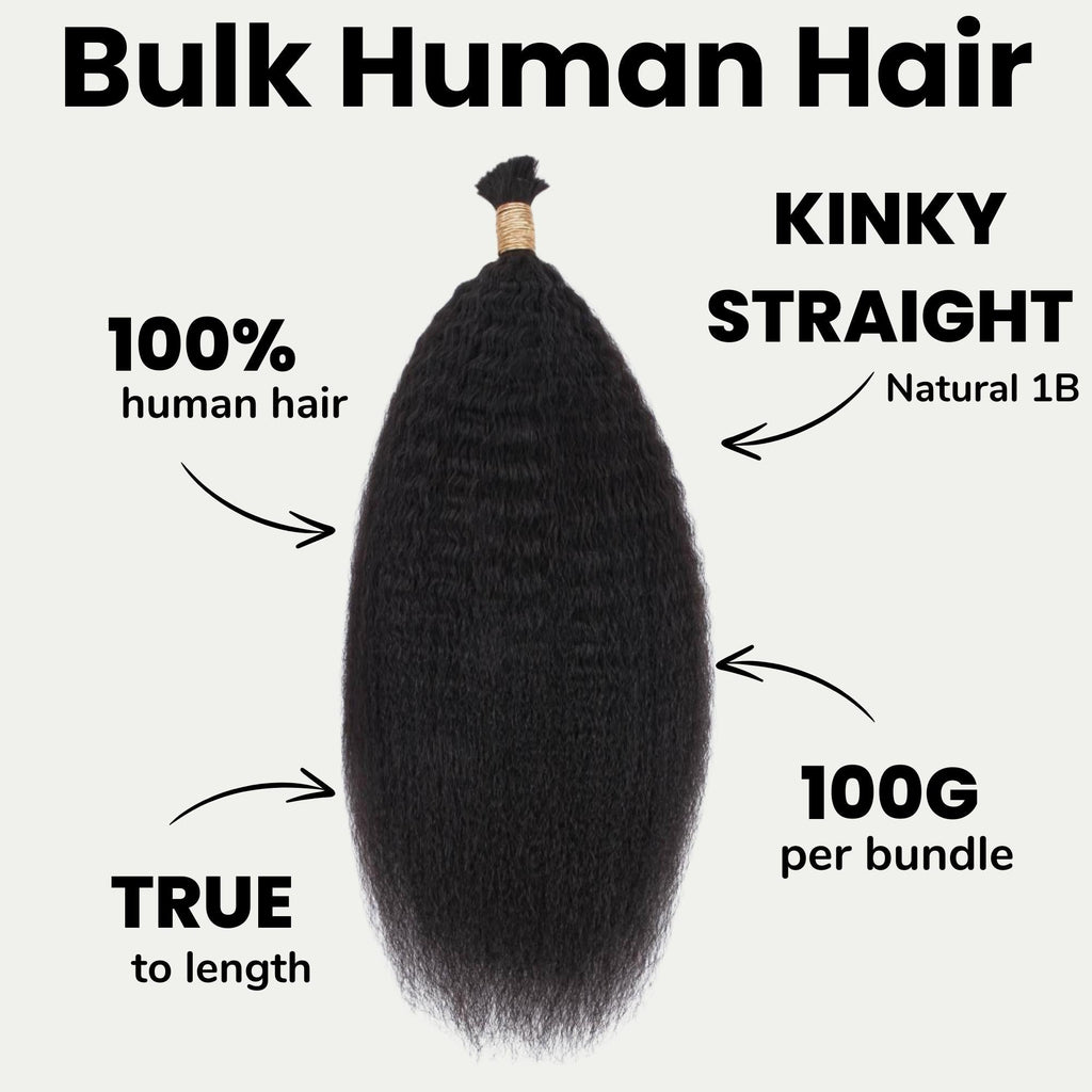 Kinky Straight Bulk 100% Human Braiding Hair