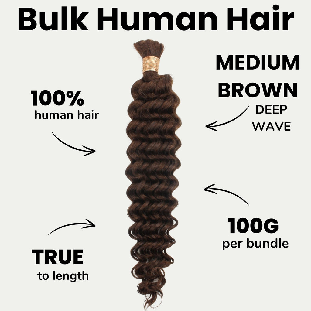 Medium Brown Deep Wave Color 4 Bulk 100% Human Braiding Hair