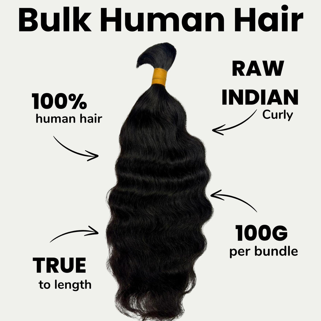 Raw Indian Curly Bulk 100% Human Braiding Hair