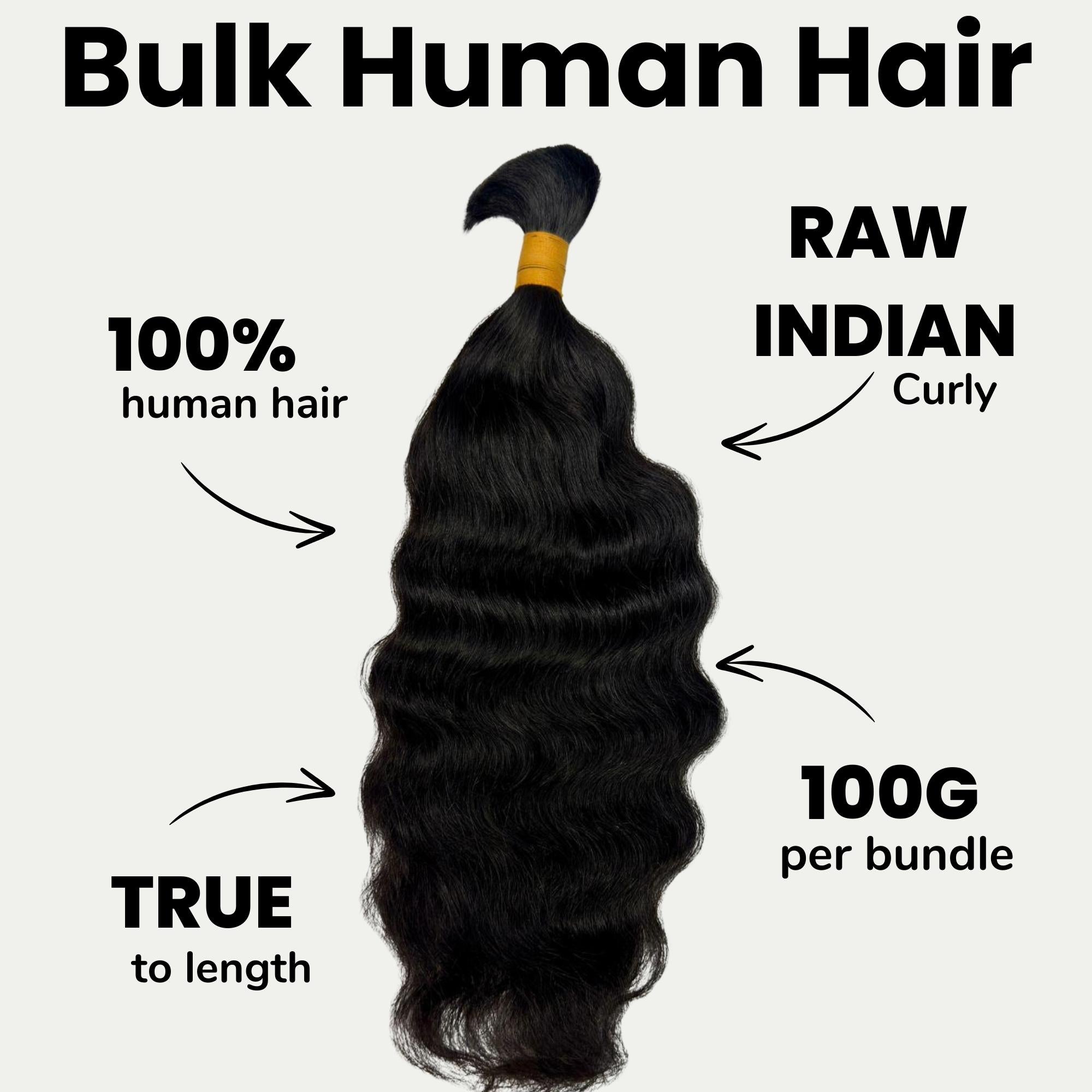 Raw Indian Curly Bulk 100% Human Braiding Hair