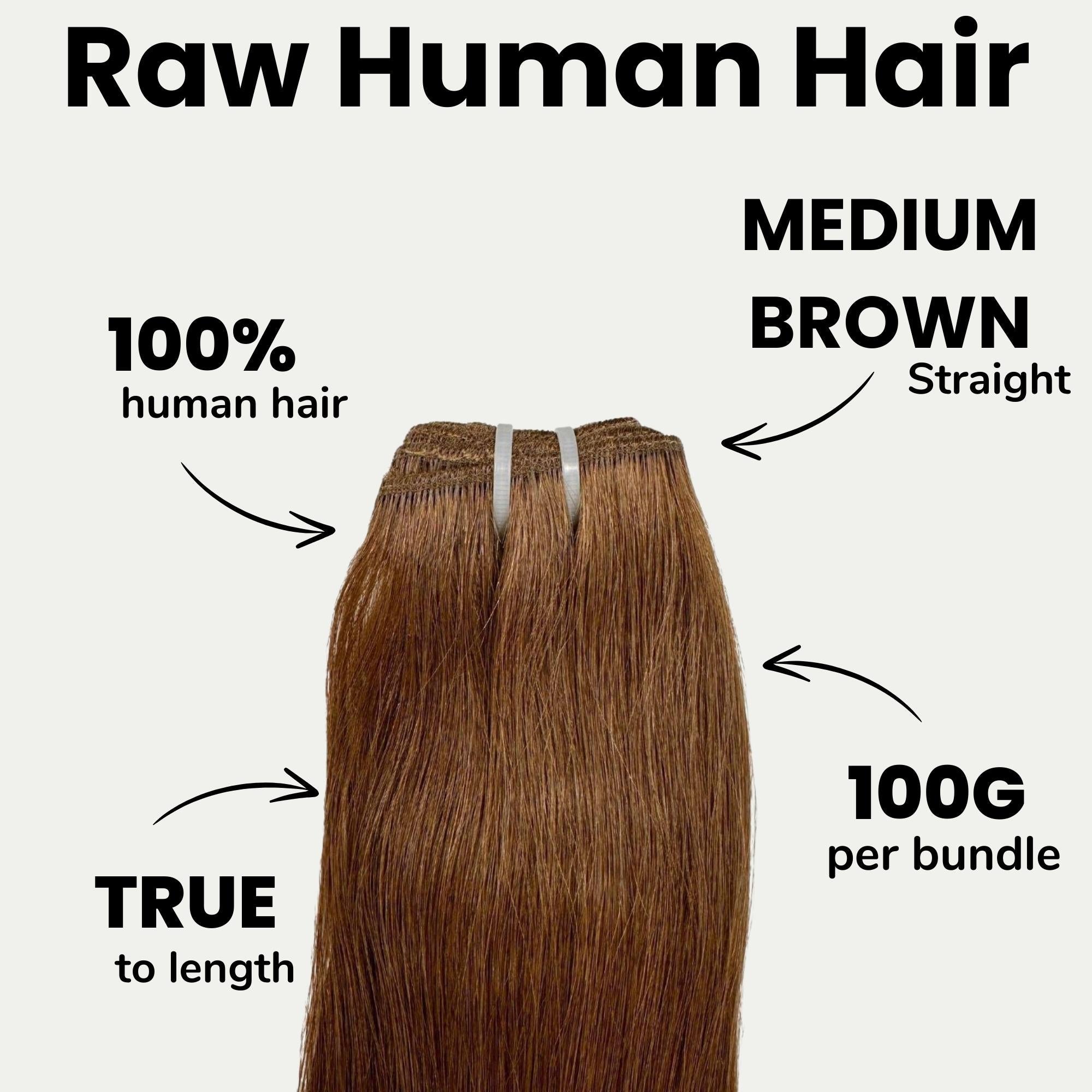 Raw Medium Brown Straight 100% Human Hair Bundles