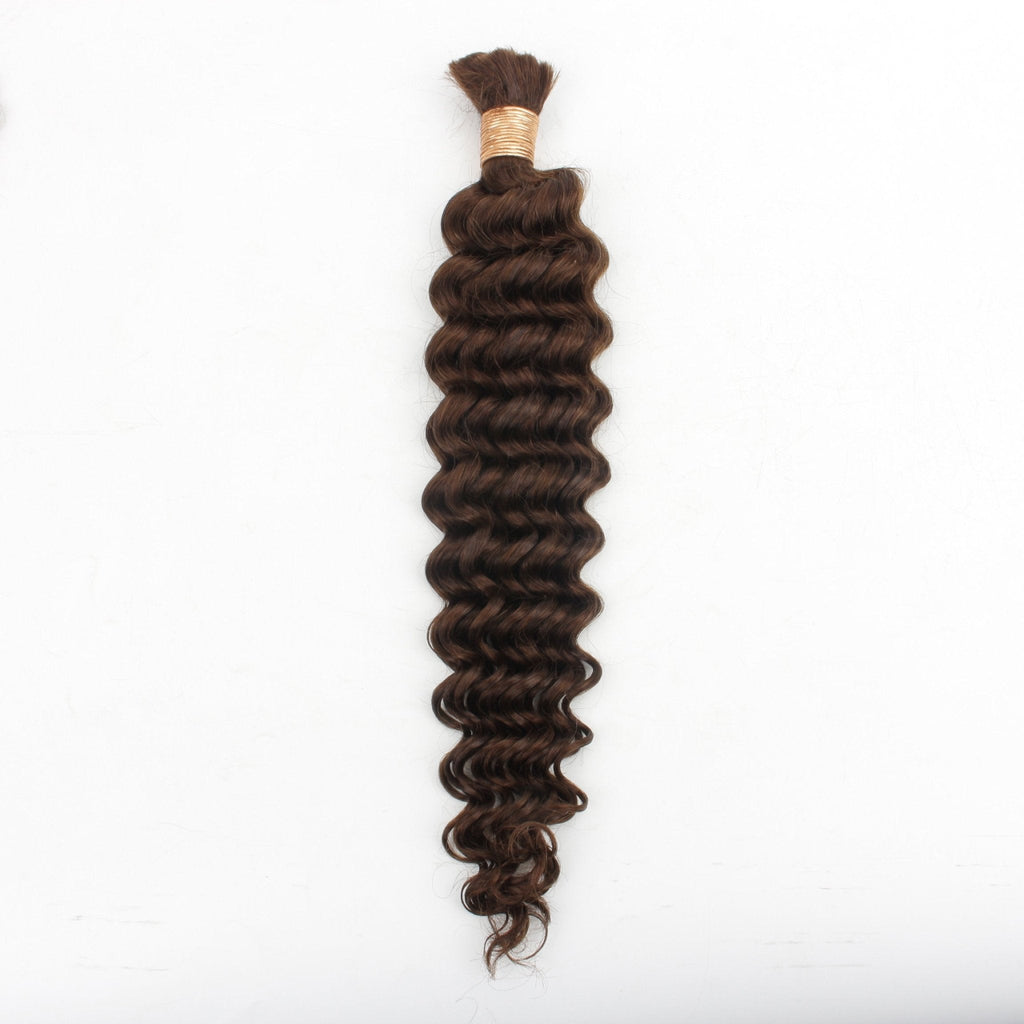 Medium Brown Deep Wave Color 4 Bulk 100% Human Braiding Hair